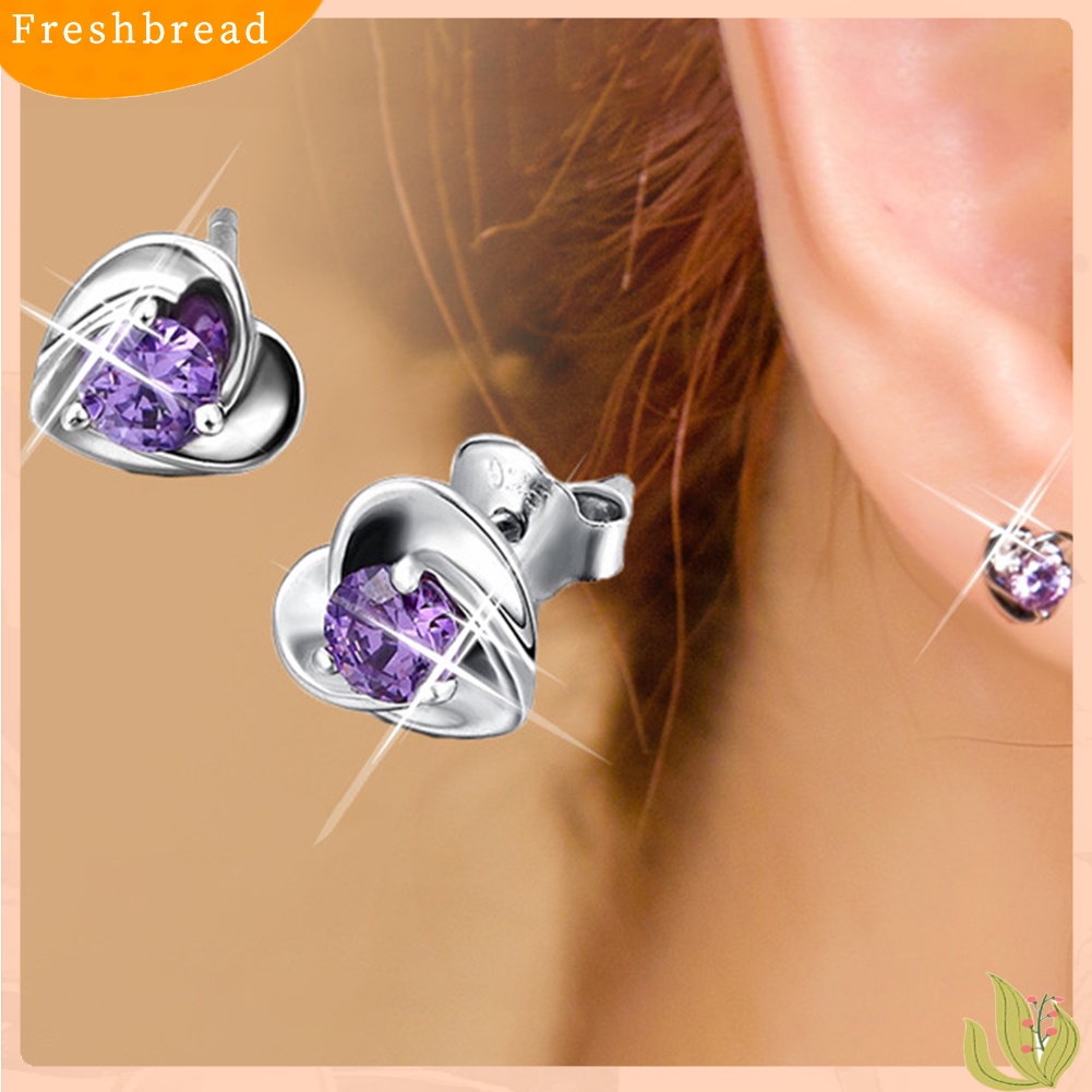 &lt; Freshbread &gt; Lady Berlian Imitasi Bertatahkan Jantung Telinga Stud Anting Wanita Perhiasan Hadiah Hari Valentine
