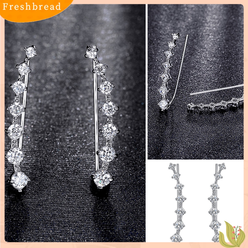 &lt; Freshbread &gt; 1pasang Wanita Ear Climber Hias Berlian Imitasi Nyaman Dipakai Aksesoris Telinga Anting Tusuk Elegan Untuk Teman