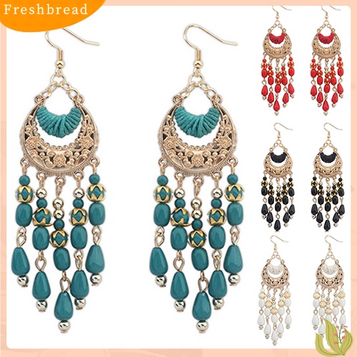 &lt; Freshbread &gt; Wanita Retro Bulan Sabit Telinga Tetes Menjuntai Rumbai Kait Anting Gaya Boho