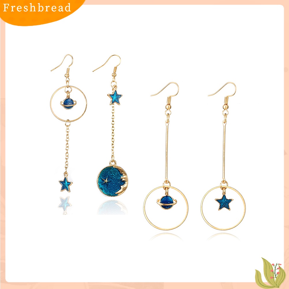 &lt; Freshbread &gt; Biru Matahari Bulan Bintang Rumbai Menjuntai Kait Telinga Wanita Fashion Anting Perhiasan Hadiah