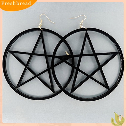 &lt; Freshbread &gt; Punk Vintage Besar Berongga Pentacle Bulat Menjuntai Statement Earrings Ear Studs