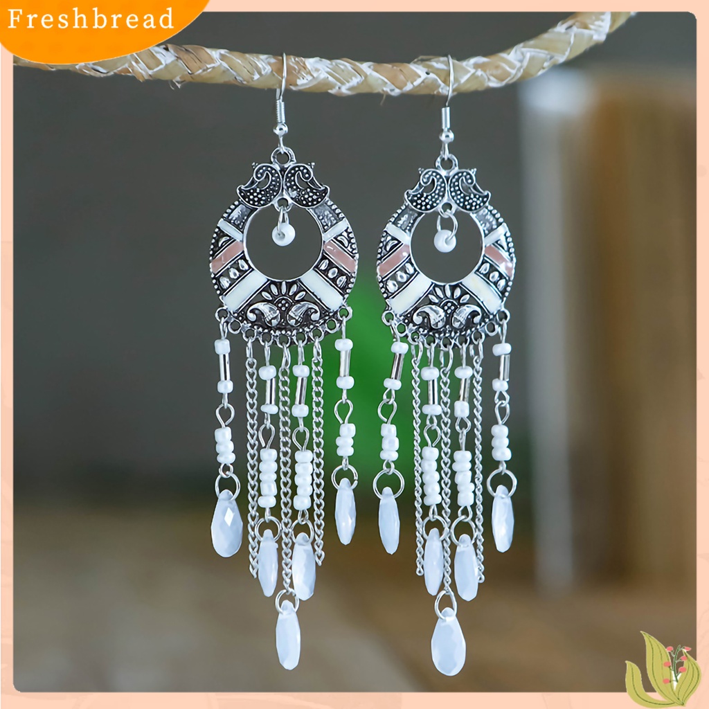 &lt; Freshbread &gt; 1pasang Gaya Etnik Pola Retro Drop Earrings Berlian Imitasi Bohemian Berongga Rumbai Kait Anting Perhiasan Pesta