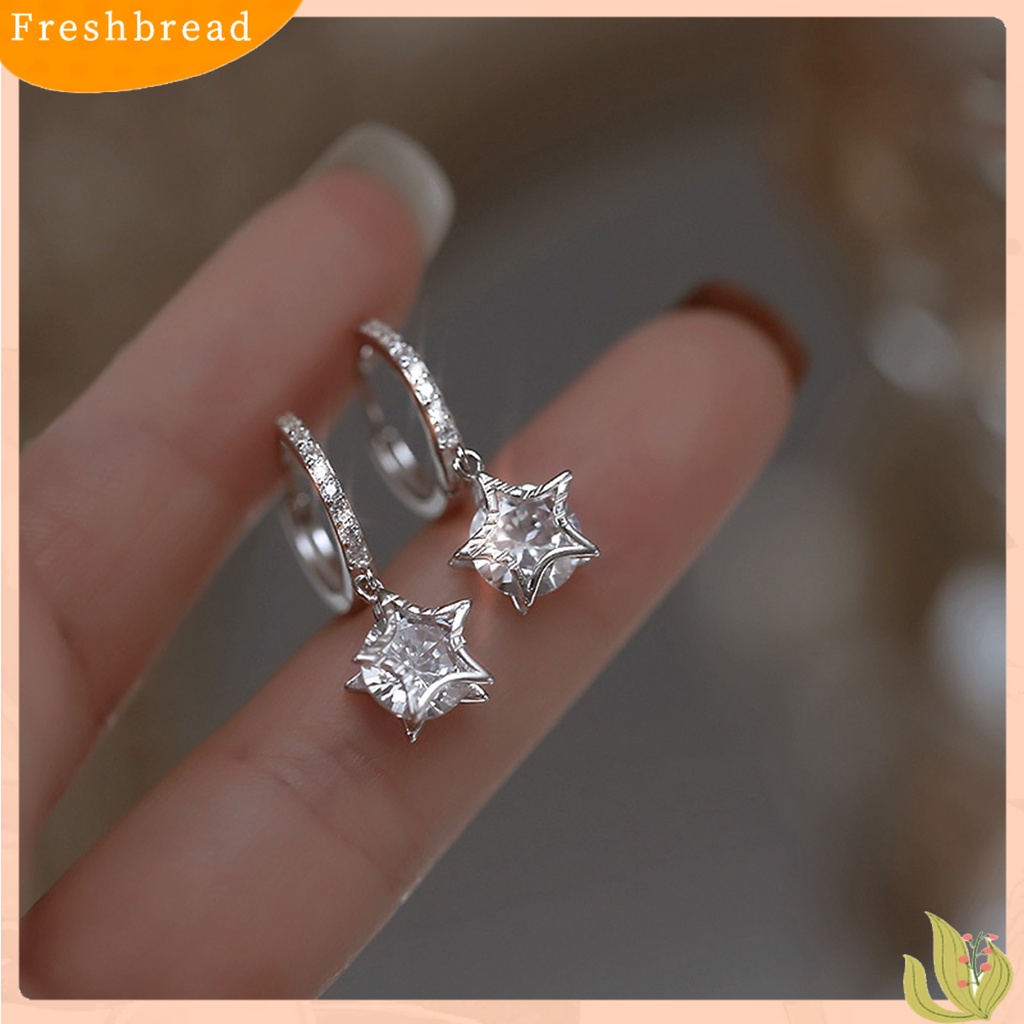 &lt; Freshbread &gt; 1pasang Drop Earrings Elegan Temperamen Retro Bling Berlian Imitasi Bintang Liontin Wanita Earrings Perhiasan Aksesoris