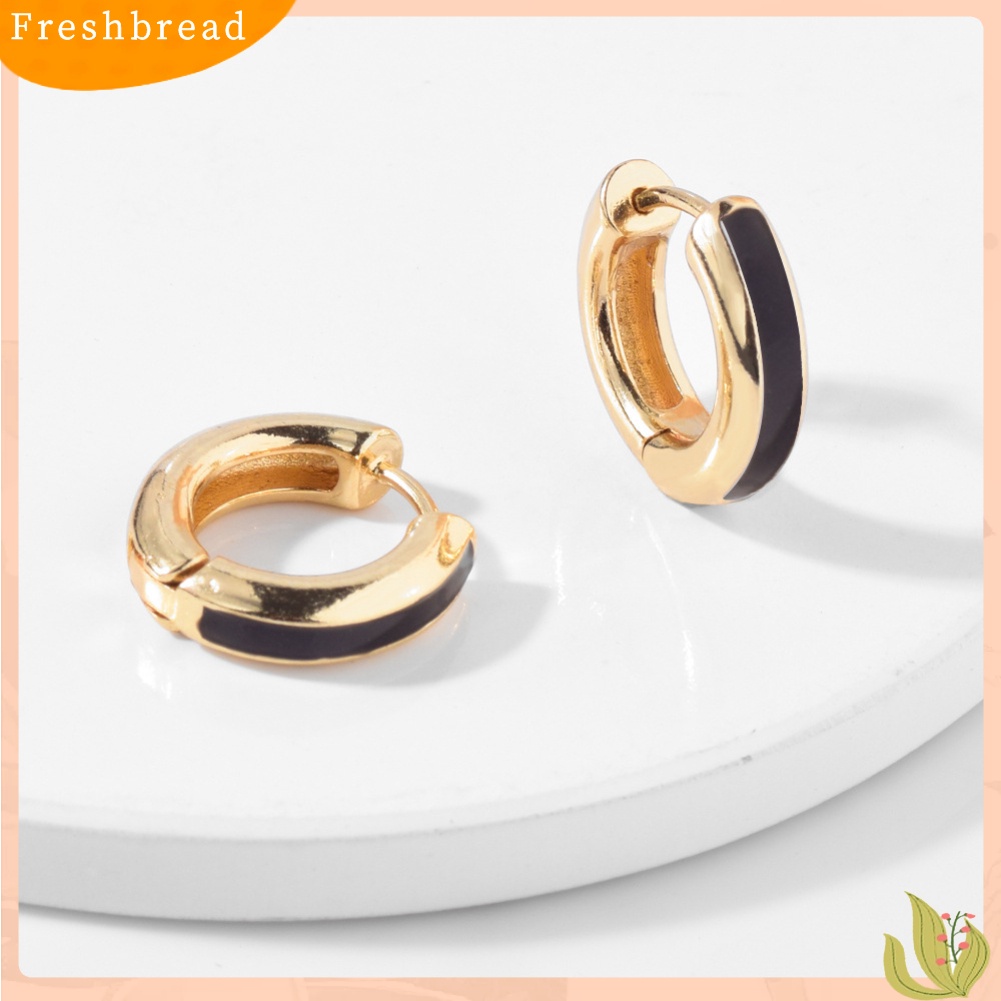 &lt; Freshbread &gt; 1Pc Fashion Wanita Enamel Bulat Huggie Anting Tindik Perhiasan Hadiah Natal