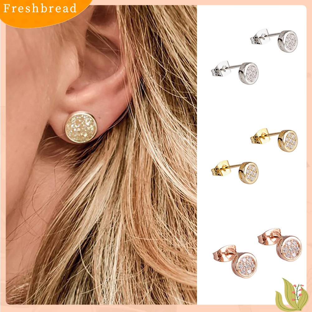 &lt; Freshbread &gt; Indah Bulat Zirkon Telinga Studs Wanita Gadis Pesta Anting Tindik Perhiasan Pesona