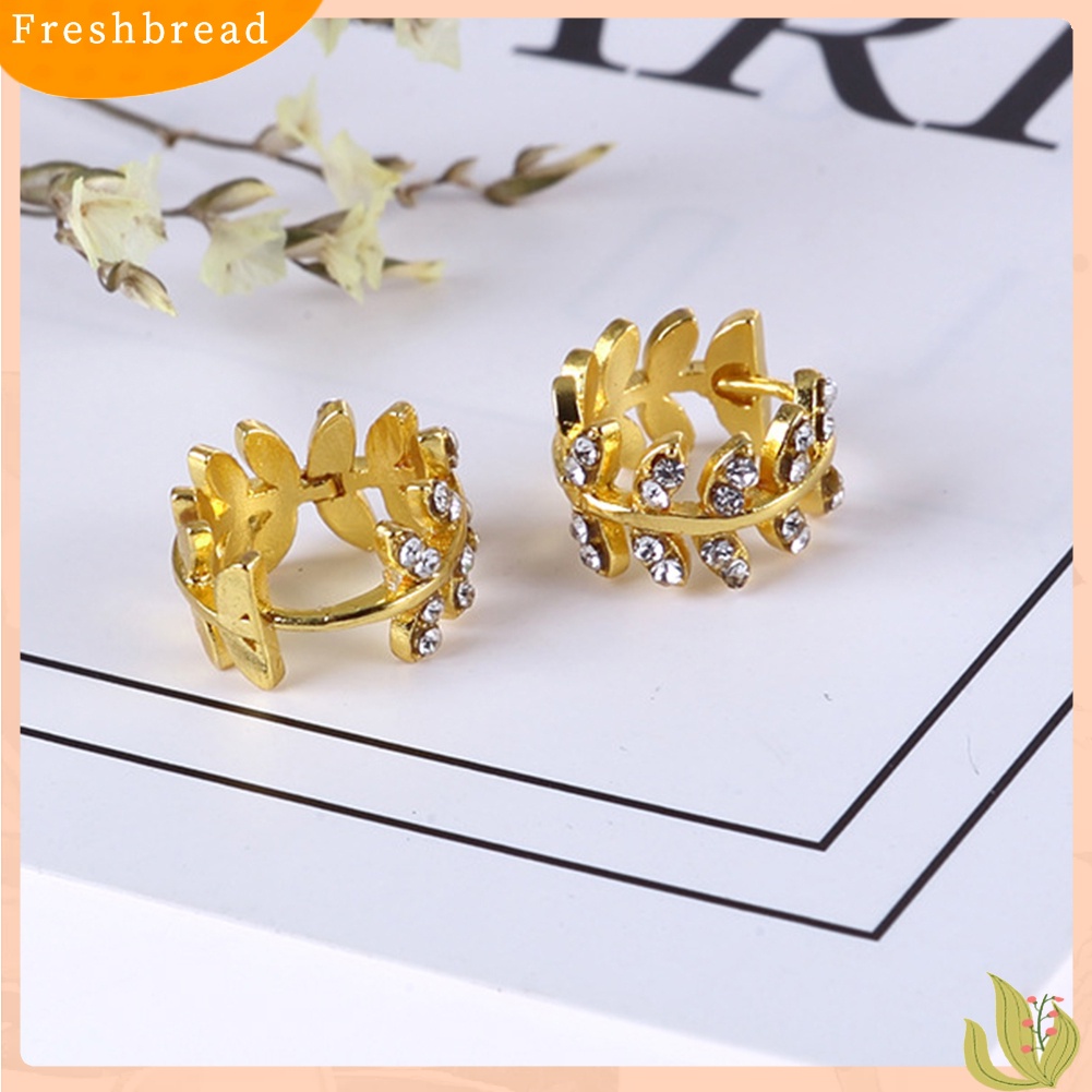 &lt; Freshbread &gt; Wanita Fashion Cubic Zirconia Hias Daun Menjuntai Huggie Earrings Piercing Perhiasan