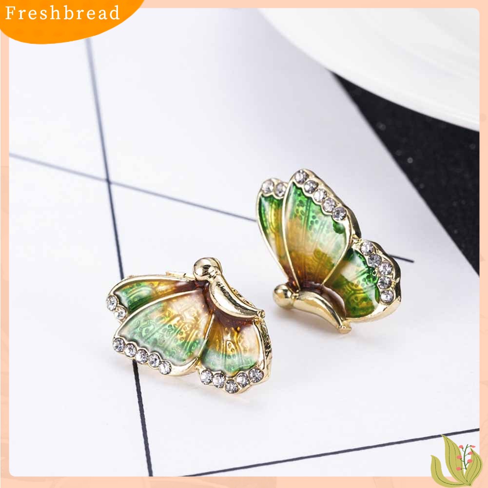 &lt; Freshbread &gt; Fashion Wanita Warna-Warni Kupu-Kupu Berlian Imitasi Enamel Pesona Stud Earrings Jewelry