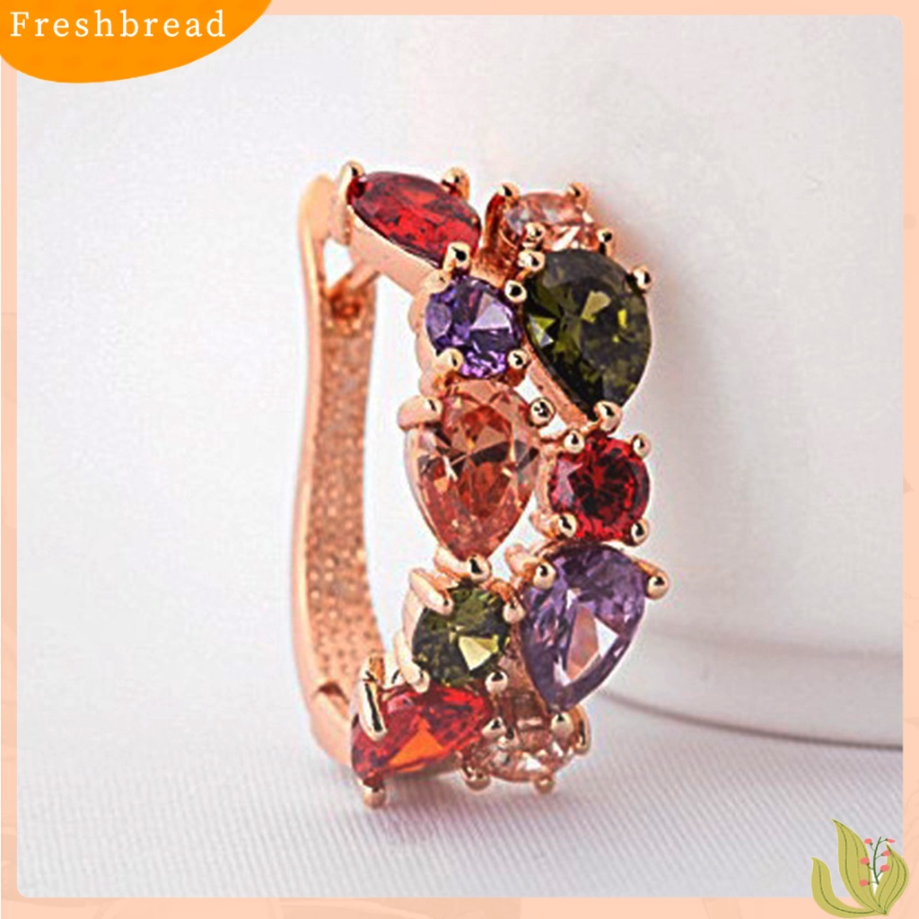 &lt; Freshbread &gt; 1pasang Anting Wanita Trendi Warna-Warni Cubic Zirconia Nyaman Dipakai Aksesori Anting Hoop Fashion Untuk Pesta