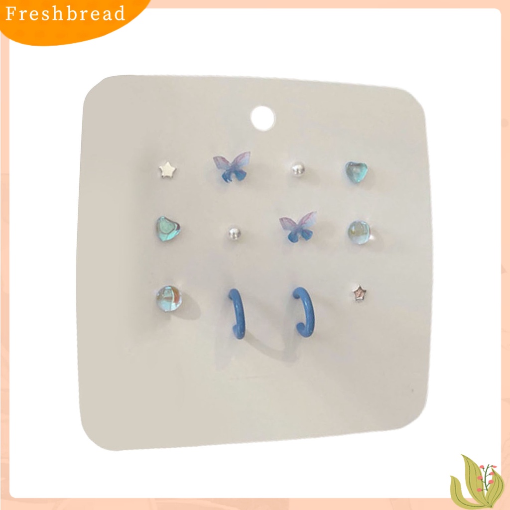 &lt; Freshbread &gt; 6pasang Sederhana Bentuk Bunga Menawan Wanita Anting Kupu-Kupu Lucu Mutiara Imitasi Stud Earrings Set Perhiasan Aksesori