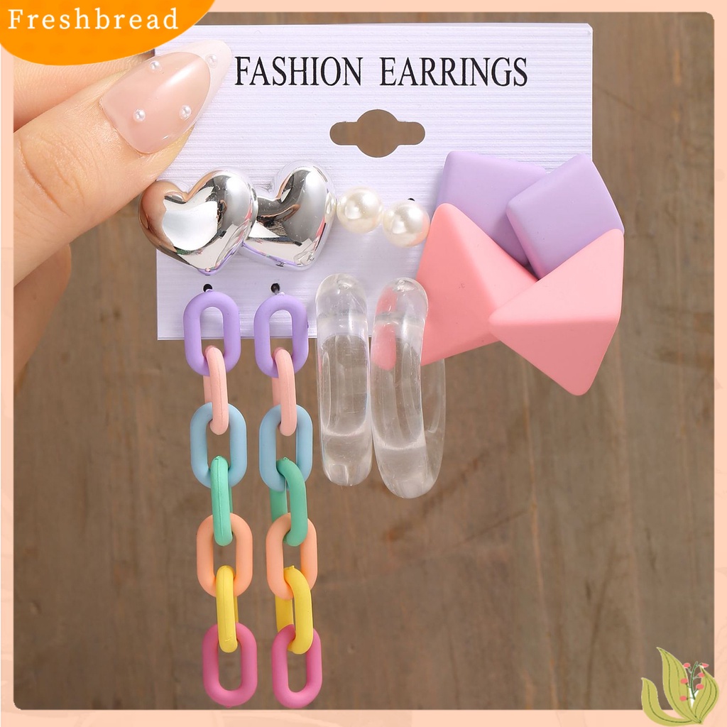 &lt; Freshbread &gt; 4/6pasang Anting Pejantan Geometris Tahan Luntur Permukaan Halus Manis Akrilik Jantung Kreatif Permen Warna Menjuntai Anting-Anting Perhiasan Aksesoris