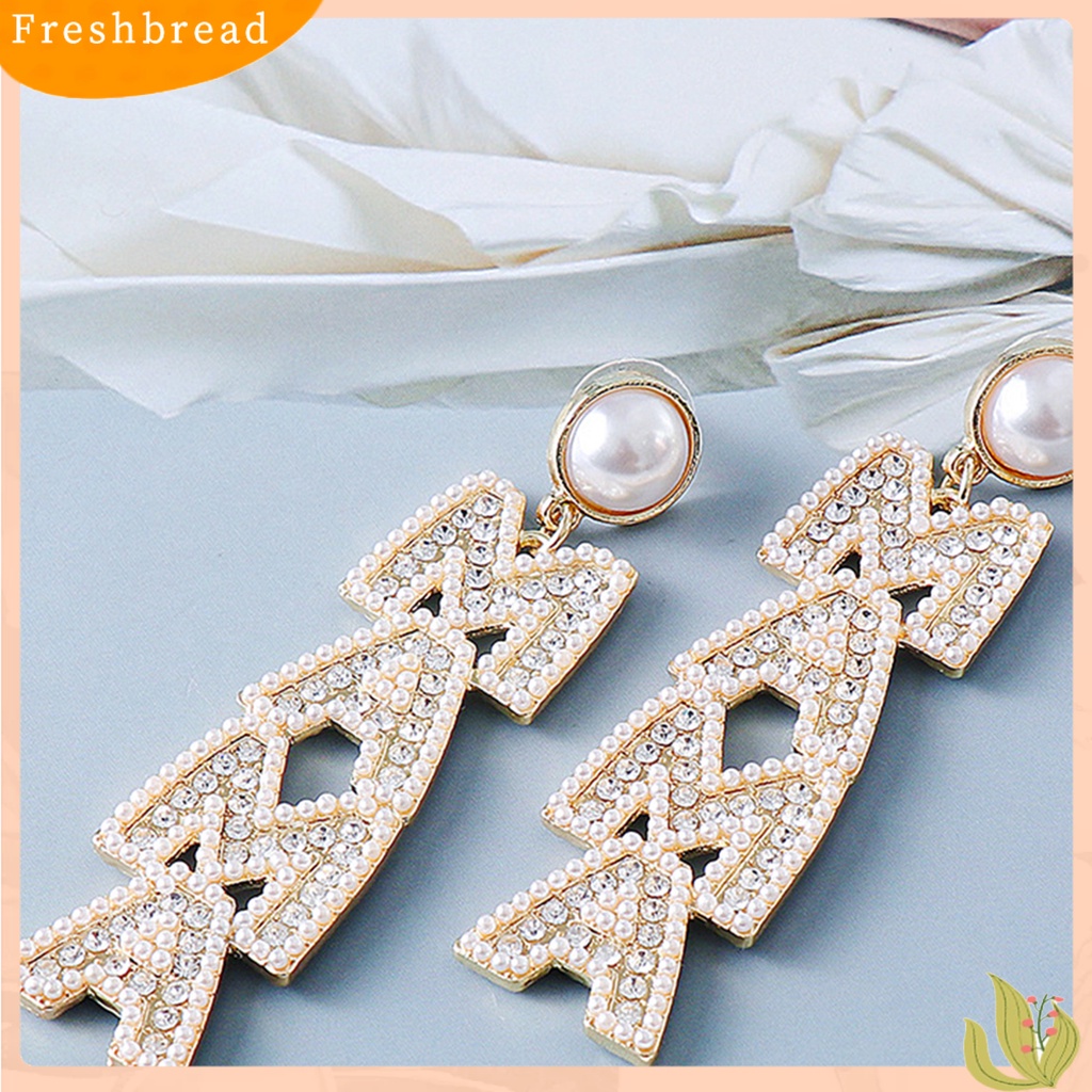 &lt; Freshbread &gt; 1pasang Anting Menjuntai Huruf Berlian Imitasi Berlebihan Anting Drop Panjang Elegan Untuk Pernikahan