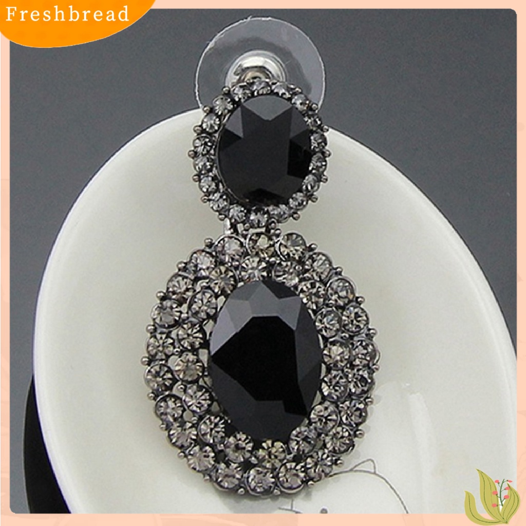 &lt; Freshbread &gt; 1pasang Anting Mewah Gaya Retro Oval Berlian Imitasi Vintage Anting Tindik Menjuntai Untuk Pesta