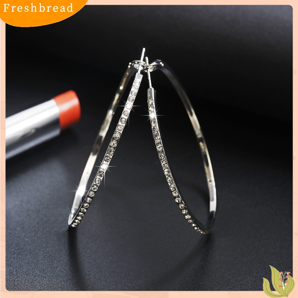 &lt; Freshbread &gt; Anting Hoop Sentuhan Baik Pengerjaan Indah Berlian Imitasi Dekorasi Lingkaran Besar Loop Wanita Earrings Untuk Tanggal