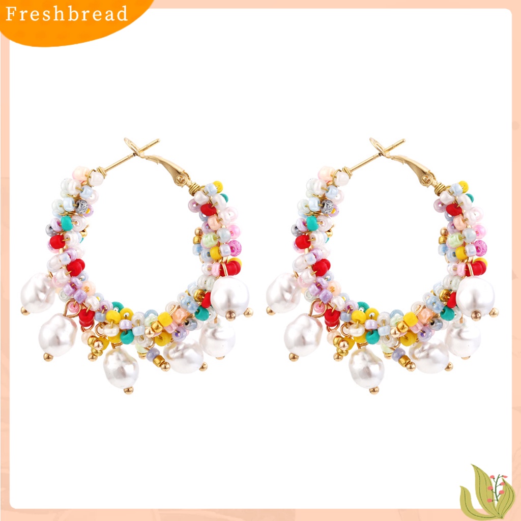 &lt; Freshbread &gt; 1pasang Wanita Hoop Earrings Indah Mewah Berlebihan Gaya Bohemia Kusut Leaverback Earrings Perhiasan Perempuan