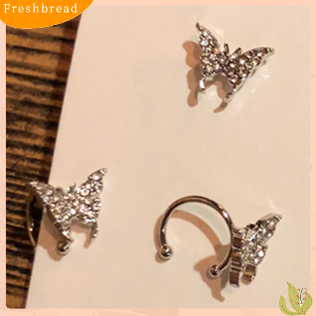 &lt; Freshbread &gt; Wanita Kupu-Kupu Anting Shiny Ear Clip Stud Pesta Pernikahan Perhiasan Aksesori Hadiah