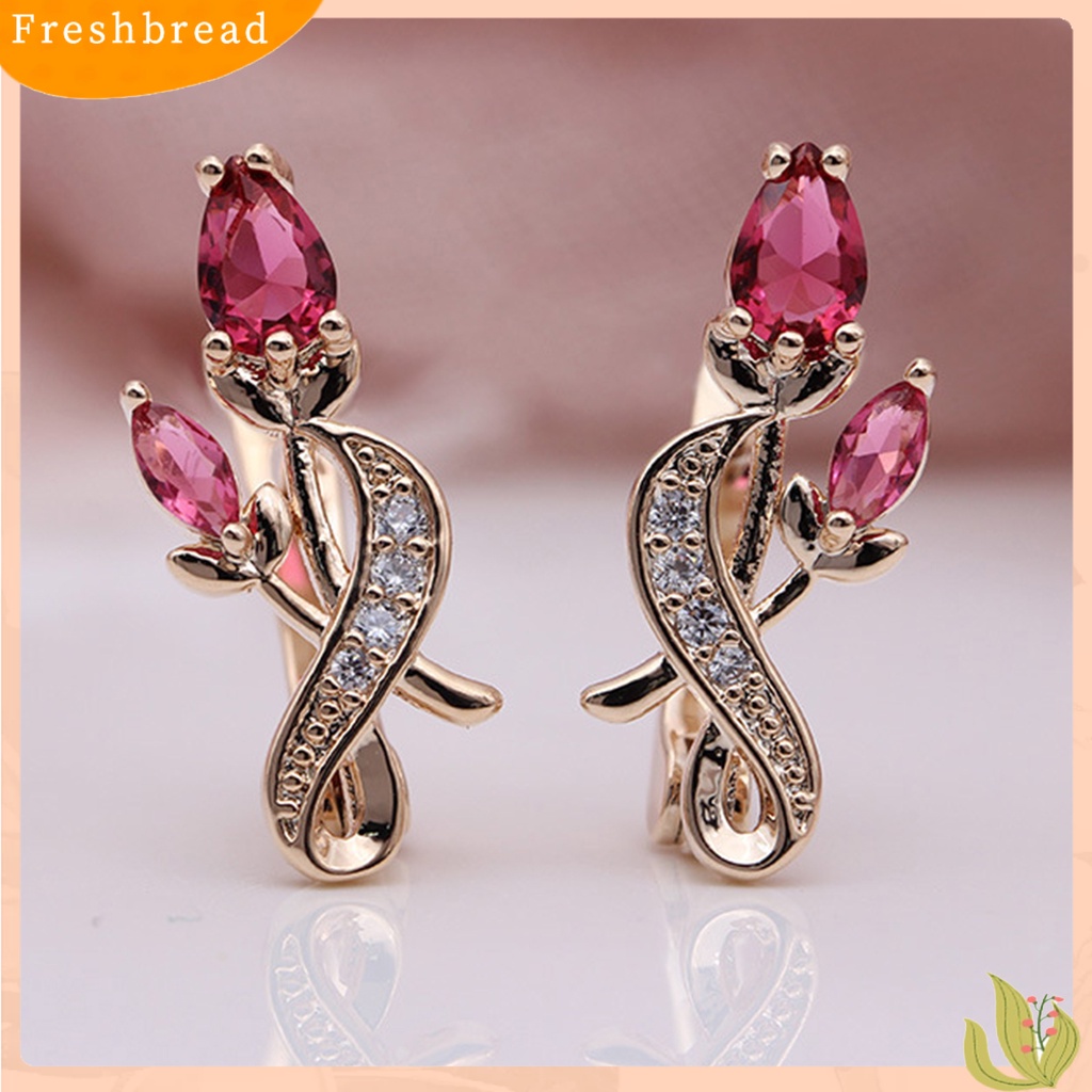 &lt; Freshbread &gt; 1pasang Wanita All-match Bunga Mawar Bentuk Cubic Zirconia Panjang Menjuntai Anting-Anting Perhiasan Aksesori