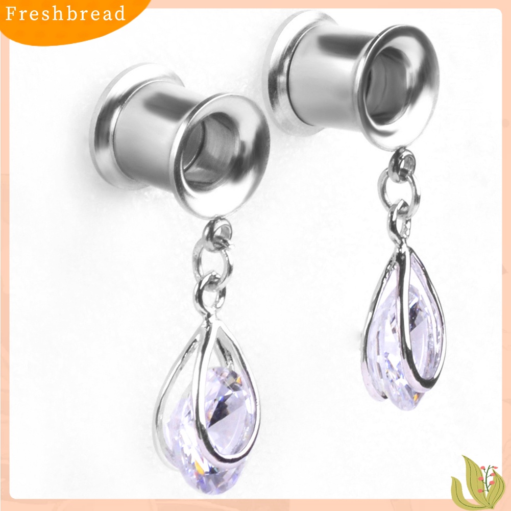 &lt; Freshbread &gt; 1Pc Wanita Teardrop Cubic Zirconia Hias Double Flare Ear Plug Piercing Perhiasan