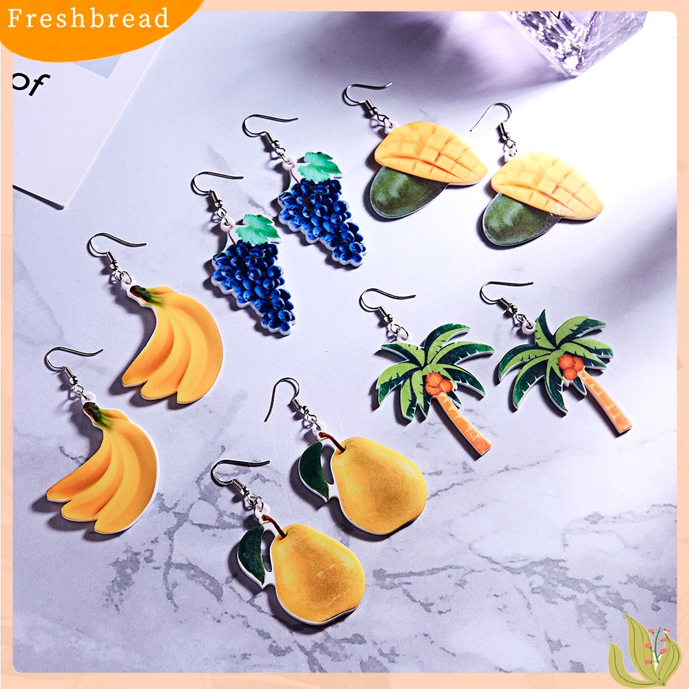 &lt; Freshbread &gt; Lucu Wanita Peach Anggur Pisang Buah Menjuntai Kait Anting Musim Panas Perhiasan Hadiah