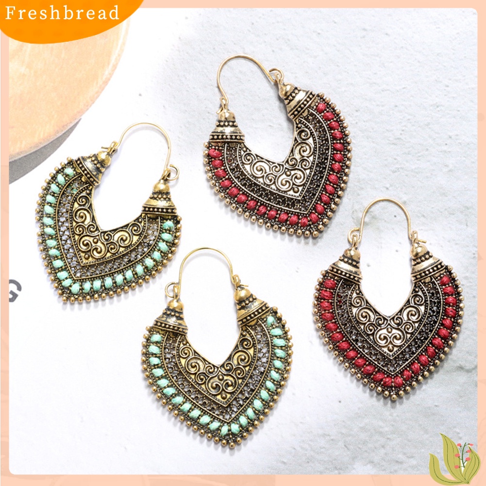 &lt; Freshbread &gt; Retro Bohemian Alloy Berongga Keluar Hati Ukiran Anting Wanita Perhiasan Hadiah