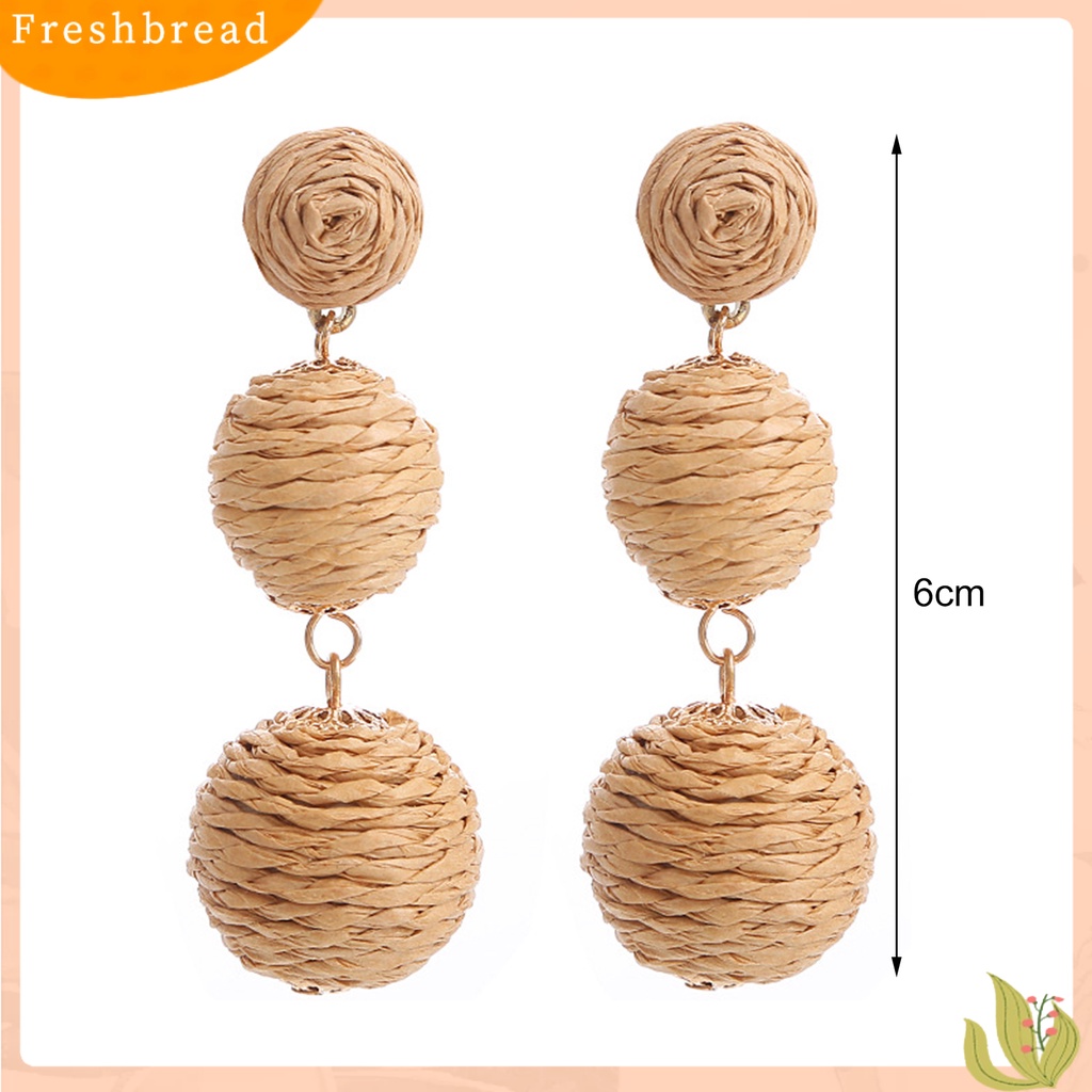 &lt; Freshbread &gt; 1pasang Drop Earrings Gaya Retro Friendly Untuk Kulit All-Match Warna Hidup Rotan Wanita Unik Warna-Warni Bulat Menjuntai Anting-Anting Hadiah Ulang Tahun