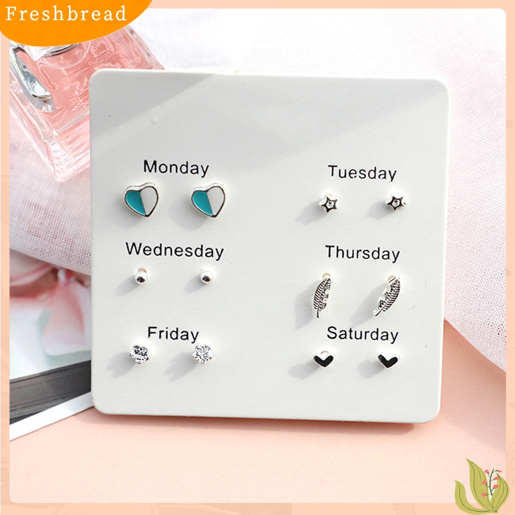 &lt; Freshbread &gt; 6Prs/Set Fashion Wanita Hati Bulu Kepingan Salju Lingkaran Telinga Stud Earrings Jewelry