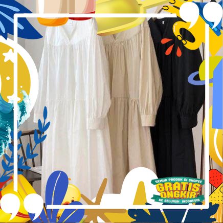 8PJVW PROMO HELMIA Tunik Remaja Kekinian 2022 Wanita Tanggung Bahan Katun Putih Tunik Midi Dress Pre