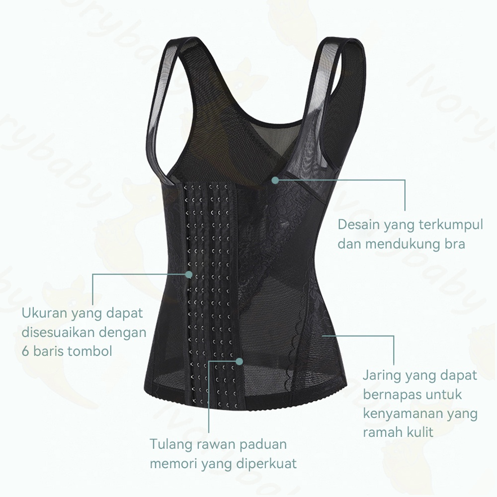 Ivorybaby Korset pelangsing perut buncit wanita Korset long torso 6 baris Korset slimming suit