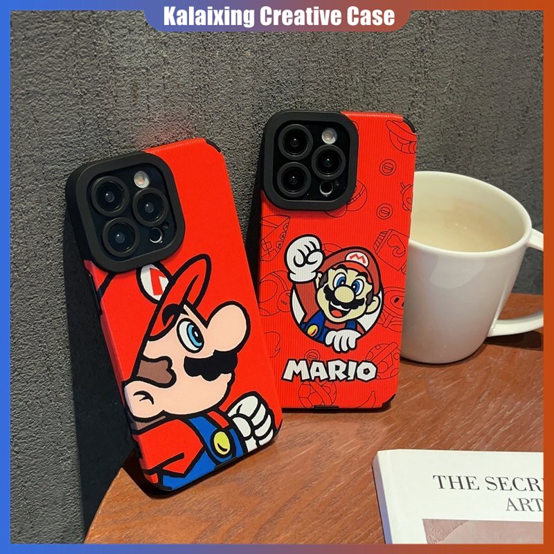 IPHONE Casing Ponsel Bahan Kulit Tepi Lurus Untuk Iphone14 13 12 Pro Max14 Plus X Xs XR Xs Max7 8 Plus Motif Mario Printing Soft Back Cover