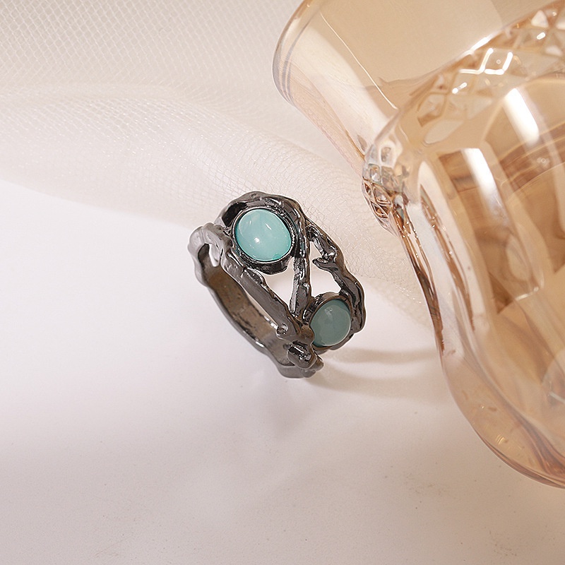 Cahaya Mewah Paduan Bulan Cahaya Batu Desain Kepribadian Fashion Hip Geometris -hop Ring