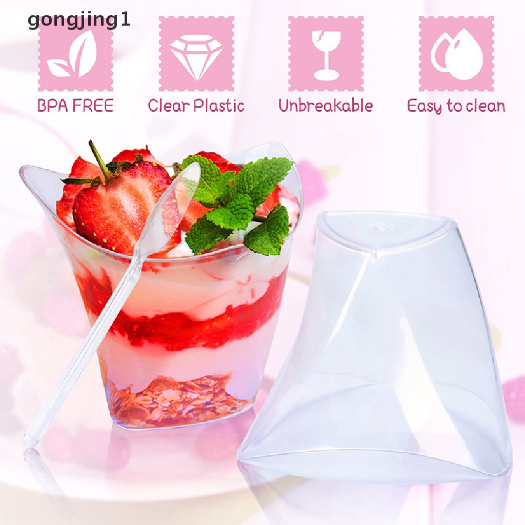 Ggg 10Pcs 100ML Gelas Dessert Plastik Bening Sekali Pakai Trifle Jelly Mousse Cups ID