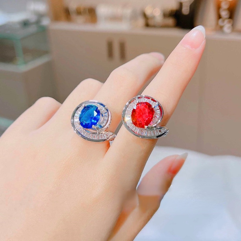 Goldkingdom Fashion Perhiasan Aksesoris Ready Stock Gaya Edwardian ArtDeco Desain Royal Safir Cincin Memutar Berlian Merah Cincin Wanita