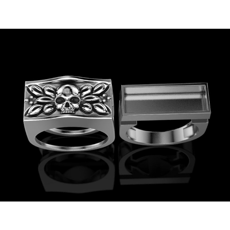 Goldkingdom Aksesoris Perhiasan Fashion Ready Stock Kreatif Cincin Tengkorak Eropa Dan Amerika Gaya Punk Punk Retro Celup Cincin Tengkorak Hitam