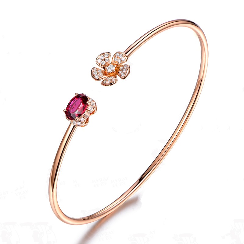 Goldkingdom Aksesoris Perhiasan Fashion Ready Stock 1.02ct Gelang Ruby Darah Merpati, Gelang Berlian Lapis Emas, Ornamen Tangan Batu Permata Berwarna