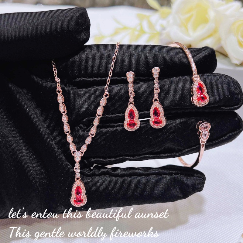 Goldkingdom Fashion Perhiasan Aksesoris Ready Stock Labu Kalung Gelang Wanita High-end Rasa Penuh Berlian Anting Warna-Warni Gelang