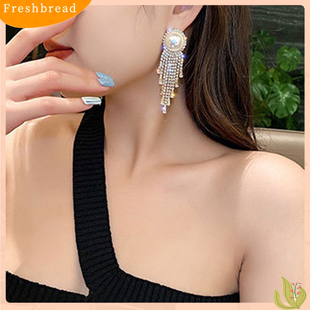 {In Stock} 1pasang Ikatan Simpul Bentuk Berlian Imitasi Bersinar Lady Earrings Hati Mutiara Imitasi Rumbai Menjuntai Earrings Perhiasan Aksesori