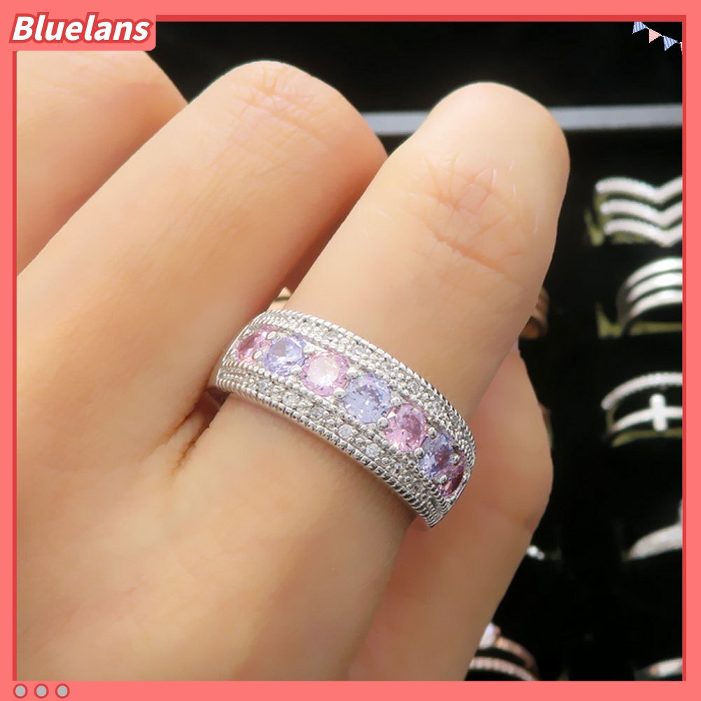 {In Stock} Pernikahan Pertunangan Perhiasan Pengantin Cincin Jari Hias Cubic Zirconia Warna-Warni