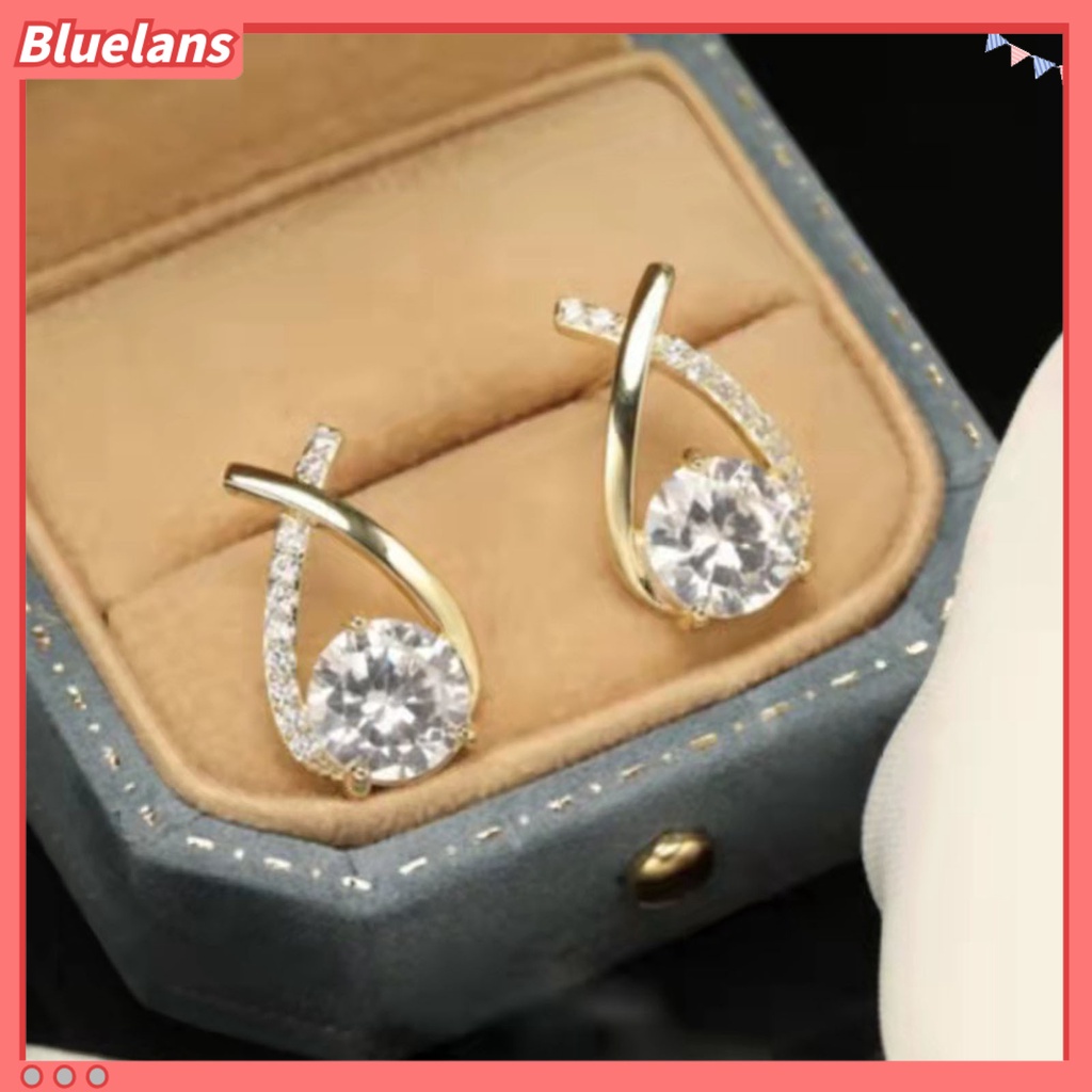 {In Stock} 1pasang Anting Tusuk Wanita Cross-cut Rhinestones Perhiasan Tahan Lama Cerah Kilau Telinga Giwang Untuk Pernikahan