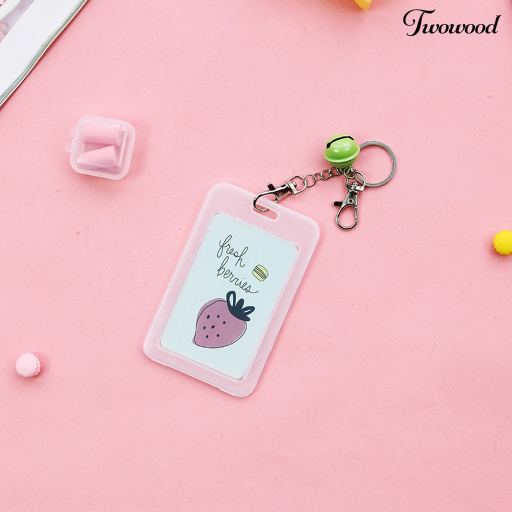 Twowood Card Holder Casual Tiny Bell Anti-ic Transparan Kartun Unisex ID Card Gantungan Kunci Case Tas Untuk Pelajar