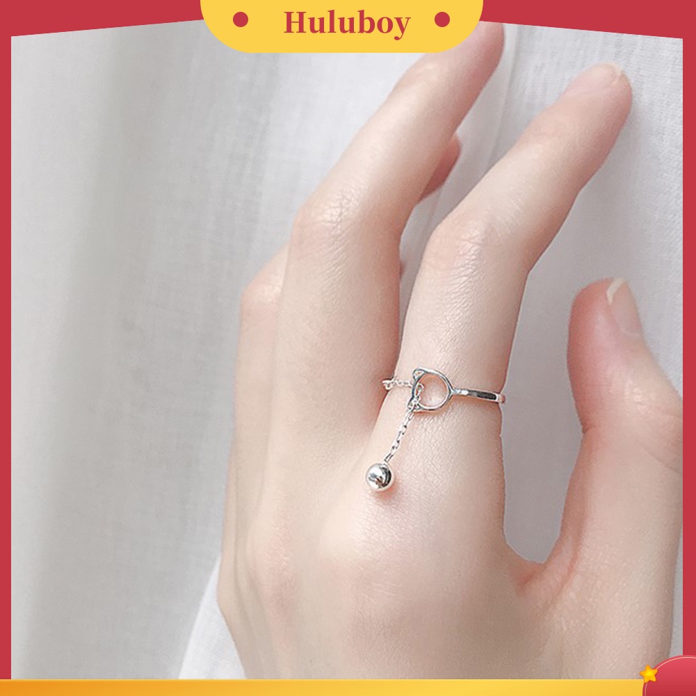 {Ready Stock} Wanita Fashion Berongga Bentuk Kucing Lonceng Kecil Liontin Rantai Terbuka Cincin Perhiasan Hadiah