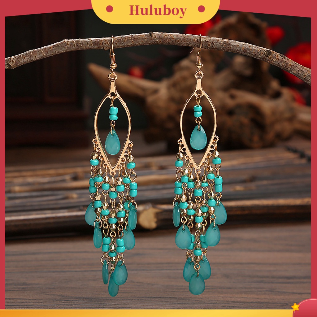 {Ready Stock} 1pasang Anting Kait Jumbai Perhiasan Bohemian Anting Drop Panjang Multiwarna Untuk Perjamuan