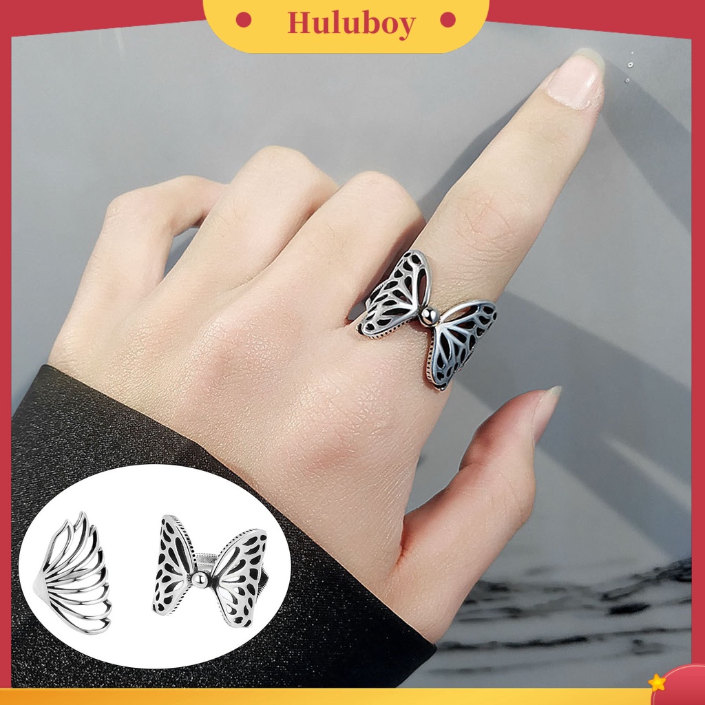 {Ready Stock} Hip-hop Berlebihan Tembaga Wanita Cincin Berongga Kupu-Kupu Pembukaan Jari Cincin Perhiasan Aksesoris