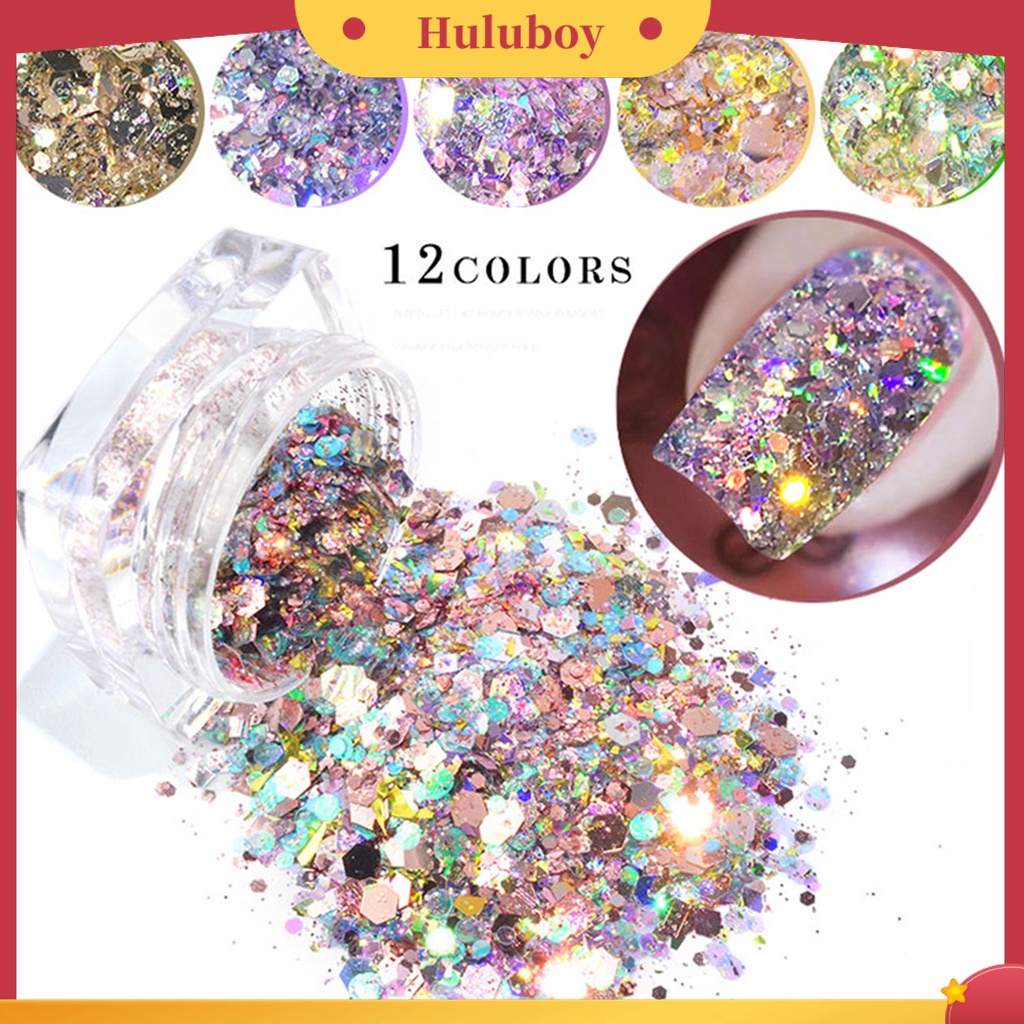 {In Stock} 1toples Kuku Glitter Serpihan Hexagon Berbentuk Ultra-Tipis Anti-Retak Warna Campur Sequin Nails Art Dekorasi Serpihan Untuk Kecantikan