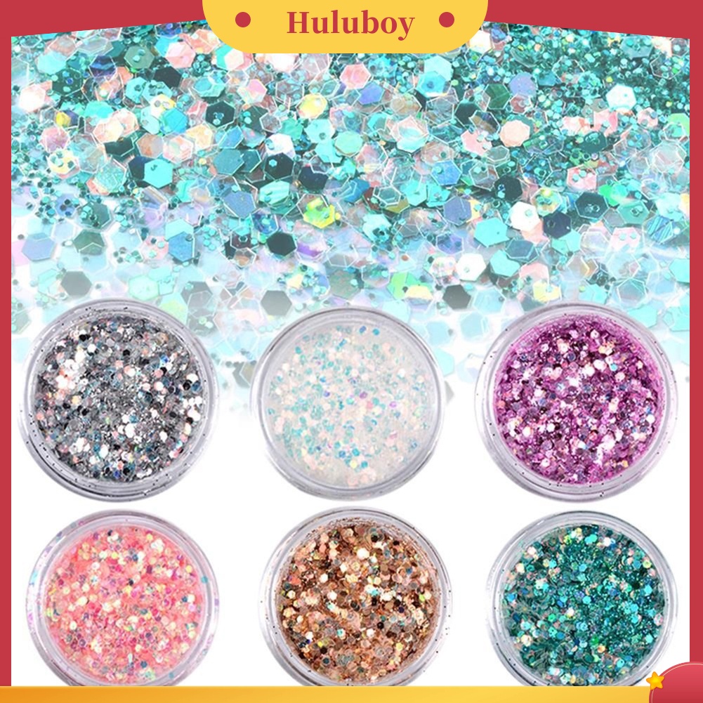 {In Stock} 6Pcs Colorful Manicure Pigments Paillette Lase-r Sequin Nail Glitter Bubuk