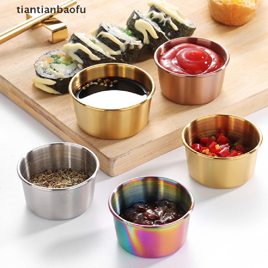 [tiantianbaofu] Piring Bumbu Stainless Steel Bulat Hot Pot Dipping Bowl Wadah Saus Makanan Butik