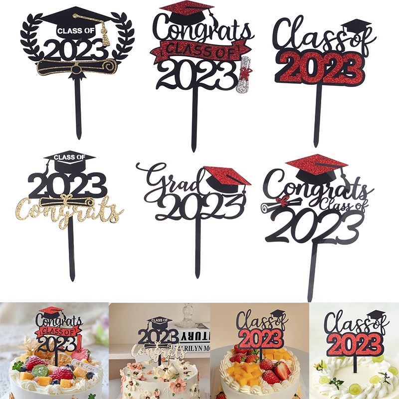 2023musim Wisuda Pesta Akrilik Dekorasi Kue Baccalaureate Cap Sisipan Kue Perlengkapan Pesta Topper Kue Tanda Baking Dessert Decor Aksesoris Kue Plug-in