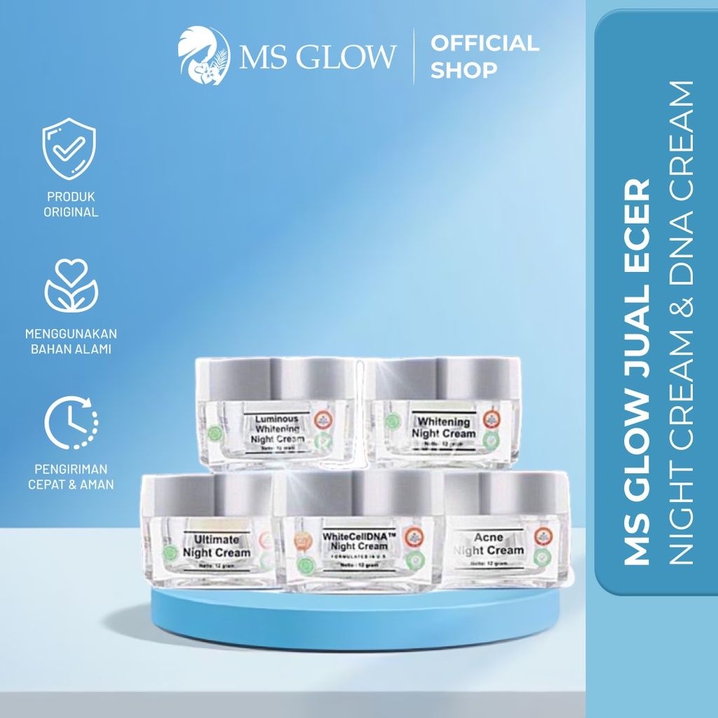 MS GLOW Night Cream / Cream malam ms glow ultimate/acne/whitening/luminous/whitecell DNA Salmon