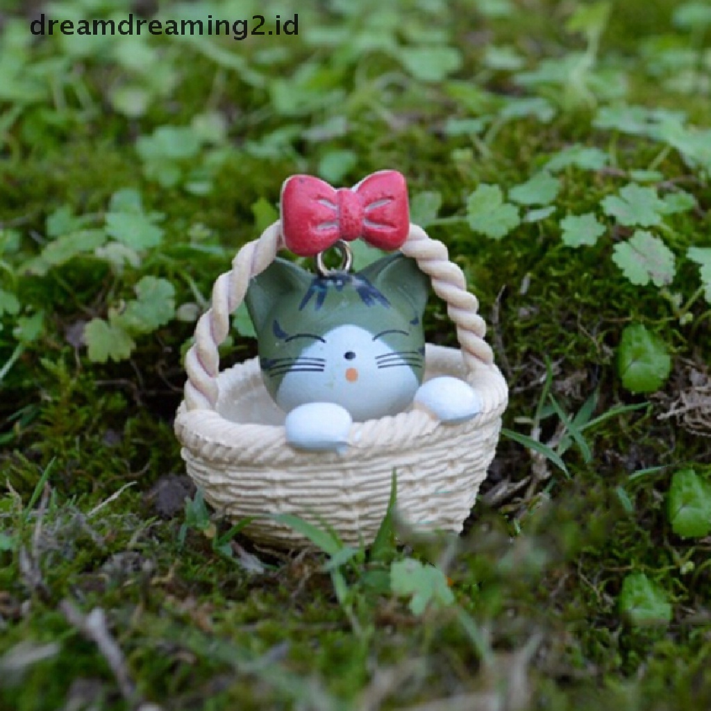 (hot) Ornamen Kucing Taman Patung Miniatur Kerajinan Resin Tanaman Peri Dekorasi Rumah Boneka//