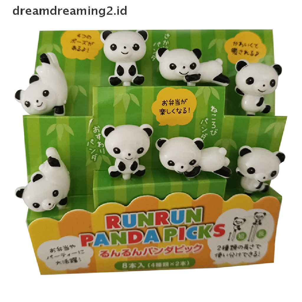 (hot) 8pcs/set Mini Kartun Panda Garpu Buah Anak Snack Dessert Picks Tookpick Makan Siang//