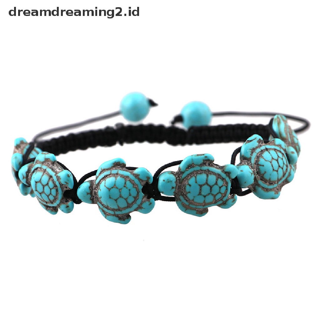 (hot) Vintage Bohemia Bangle Turquoise Turtle Adjustable Braided Rope Gelang Perhiasan//