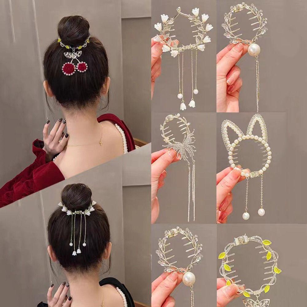 Needway Bunga Ponytail Hair Clip Hiasan Kepala Elegan Mutiara Sederhana Bunga Mawar Kupu-Kupu Berlian Ponytail Holder Tinggi Ponytail Fixed Clip Small Hair Claw